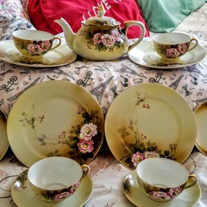Noritake Morimura Floral Pattern Tea & Cake Set 1900's-1920's-Stamped-Japan
